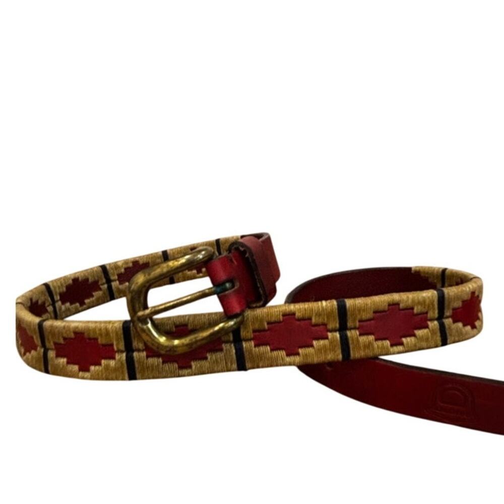 Arandu Polo Belt Size 35 Woven Leather Red Tan Brass Buckle Argentina Unisex